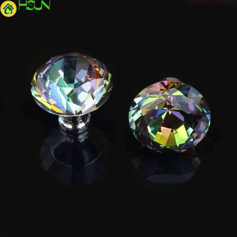 40mm Colorful Glass Crystal Wine Cabinet Bookcase Wardrobe Door Handles Silver Clour Rhinestone Drawer Cabinet Knob Pull Fashion