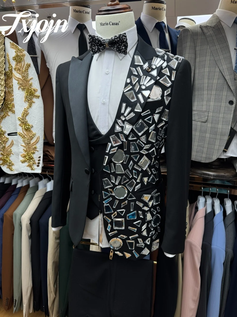 Handsome Crystal Men Suit Set 3PCS 2025 Classic Peak Lapel Men Suit For Best Man Formal Single Breasted Suit Trajes For Hombr