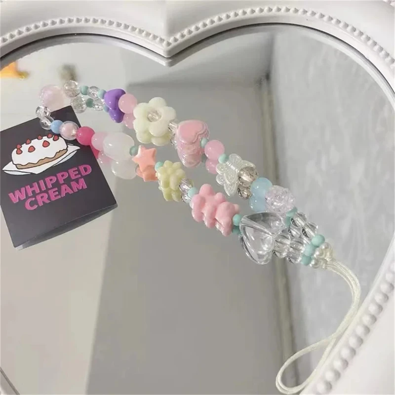 Korea Cute 3D Flower Bear Phone Lanyard For iPhone 15 Samsung Strap Girl Chain Pendant Candy Rope Jewelry Hanging Keychain Charm