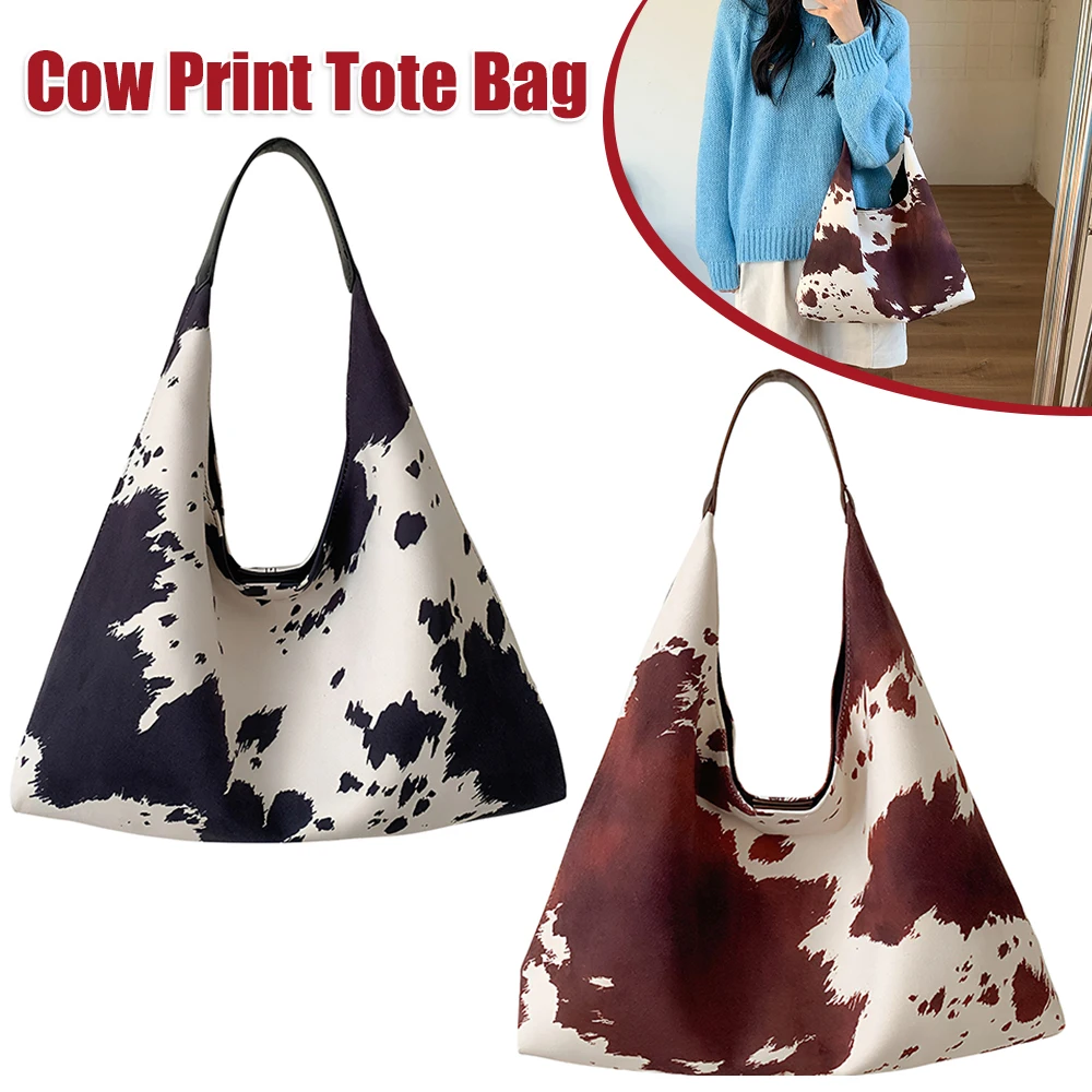 حقيبة يد نسائية بطبعة بقرة حقيبة كتف ذات سعة كبيرة حقائب يد عصرية غير رسمية تحت الإبط للسفر والتسوق والعمل للاستخدام اليومي