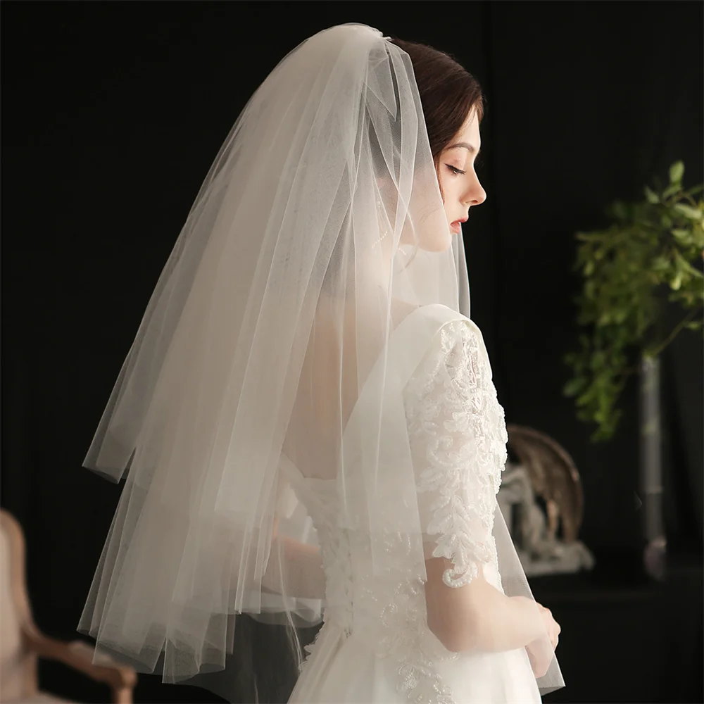 Limit Discounts White Ivory Wedding Veil 2 Tiers Ribbon Edge Center Cascade Bridal Veil with Comb for Bachelorette Party