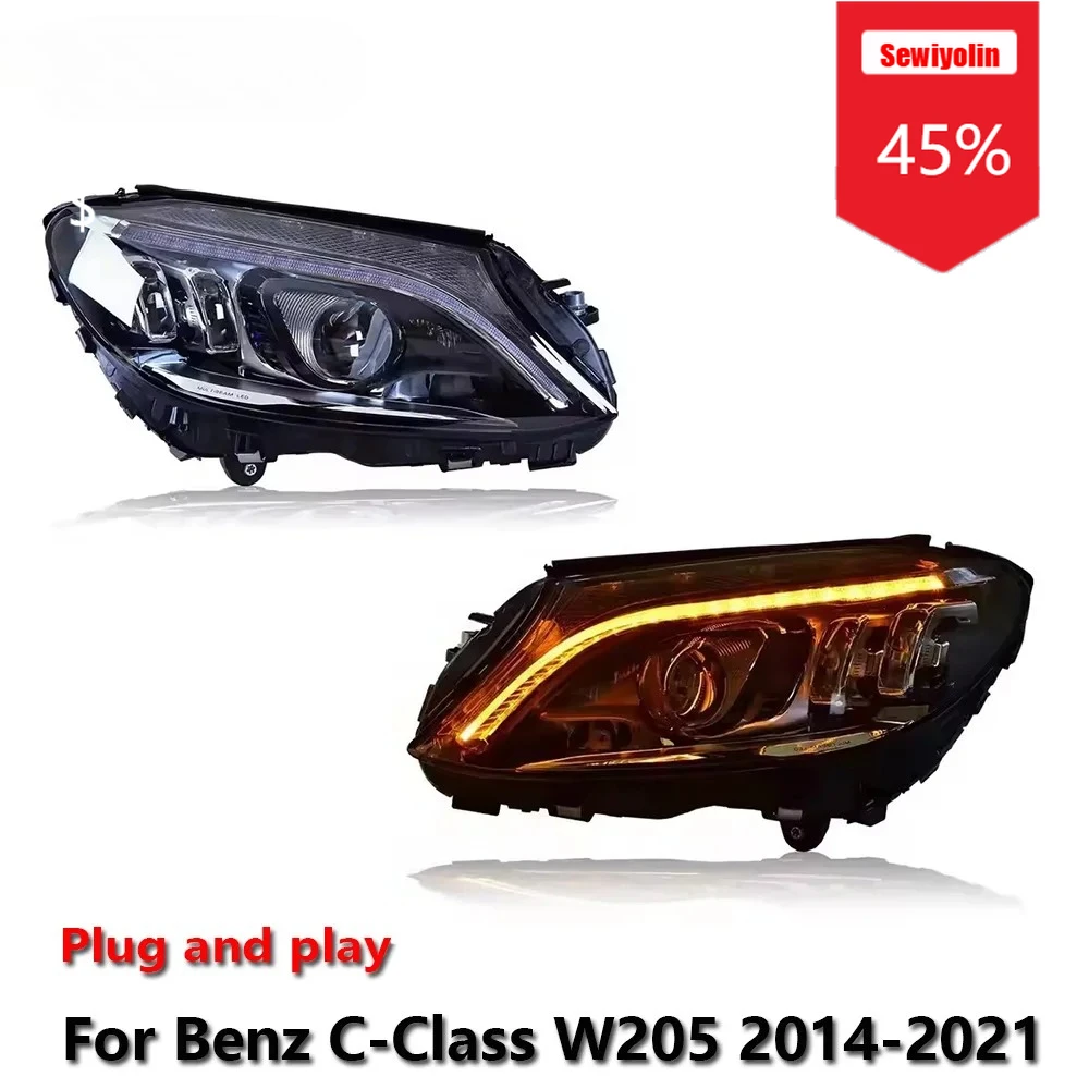 

Sewiyolin Car LED Headlight Assemblies For Benz C-Class W205 2014-2021 Fog DRL Brake Turn Signal Lamp Plug and Play