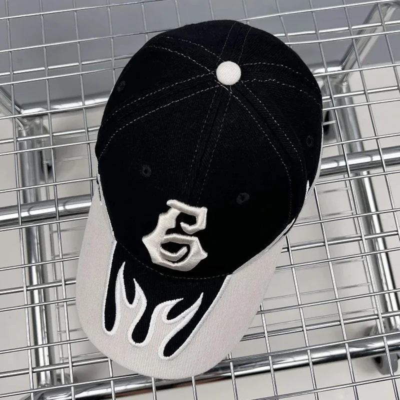 

Trendy Street Kanye Duck Tongue Caps Flame Embroidery Design Adjustable Baseball Cap