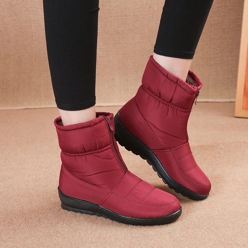 Botas de nieve de invierno para hombre, botas cortas altas, antideslizantes, impermeables, forro polar cálido, botas cortas con cremallera frontal