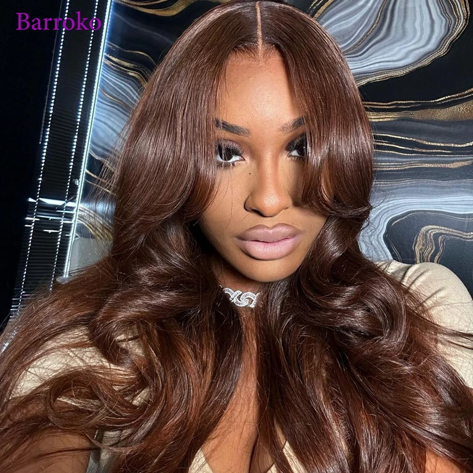 Barroko 13x6 Glueless Lace Frontal Wigs Chocolate Brown Colored Body Wave Human Hair Wigs Wear Go 180% Brazilian Remy Hair Wigs