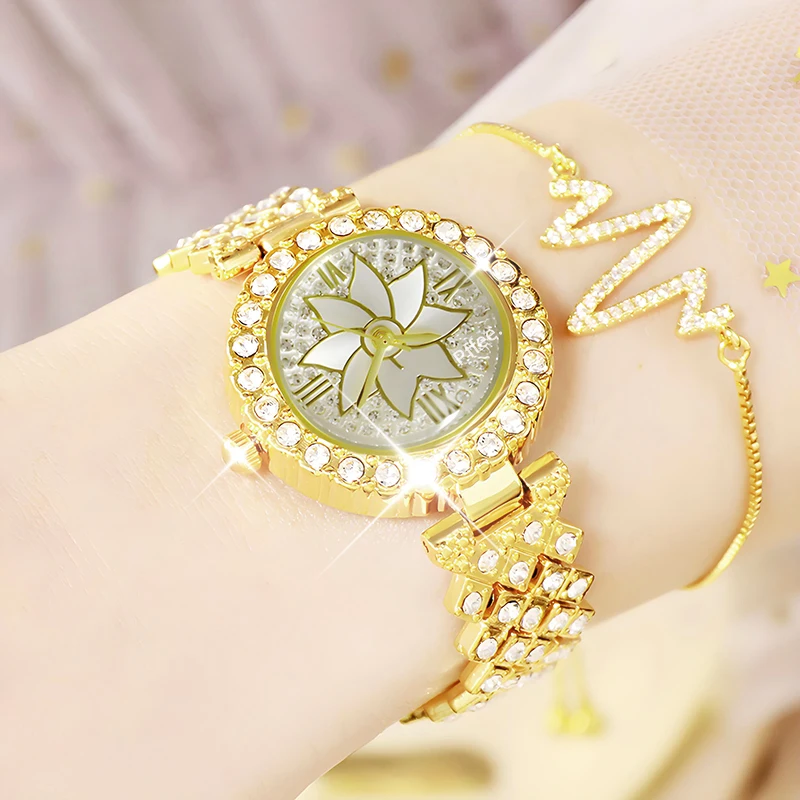 Pffee Silver Gold Luxury Watch Women Quartz Watches Iced Out Lucky Lotus Vintage zegarek Crystal Lady Wish Gift For Girls