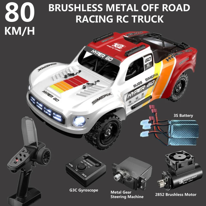 Amortisseur hydraulique sans balais 80 KM/H 3S, camion RC 1:14 4WD, éclairage LED, Suspension indépendante, voiture télécommandée en métal