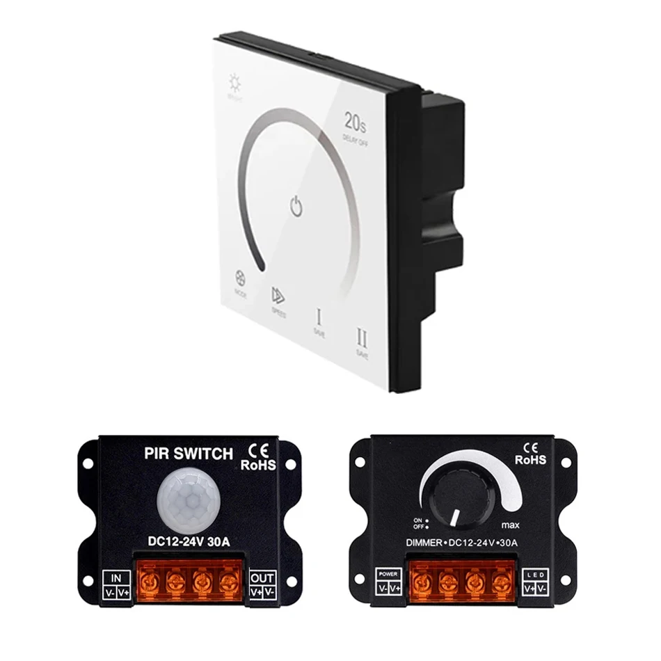 12V-24V 30A przełącznik LED ze ściemniaczem Panel sterowania dotykowy Regulator regulowane napięcie ściemniacze do jednokolorowa taśma LED