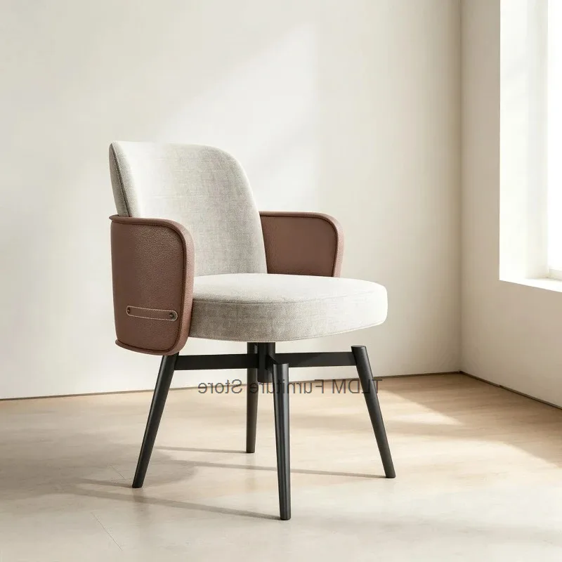 Detail Chair Stitch PU Swivel Dining Minimalist Apartment Curved Wrap Armrest Bedroom Fabric Dressing Table Leisure Accent Chair