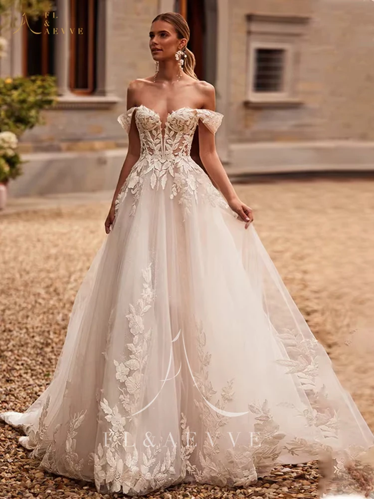 فستان زفاف FL&AEVVE مكشوف الكتفين مزين بثوب العروس مخصص للحفلات الرسمية فيستدوس دي نوفيا #4