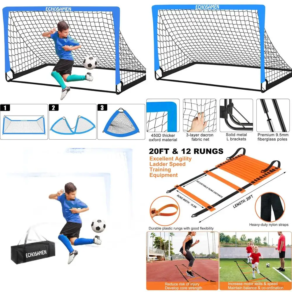 

Portable Kids Soccer Goal Set with 6x4 Net, 10 Cones, Agility Ladder, and Carry Bag for Backyard Training