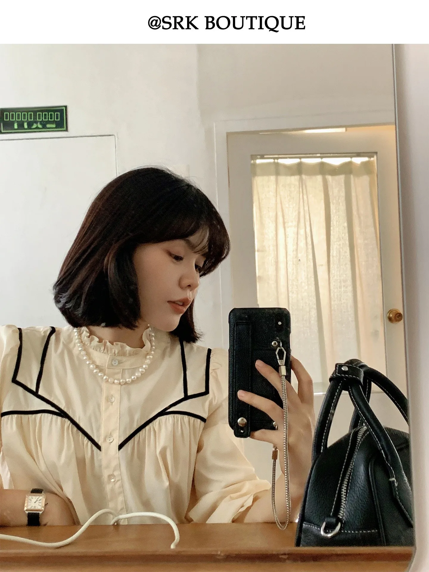 

SRK Gentle Wheat Peach Color Long Sve irt Women's Design Sensation Autumn Small Size Wooden Ear Fem Top