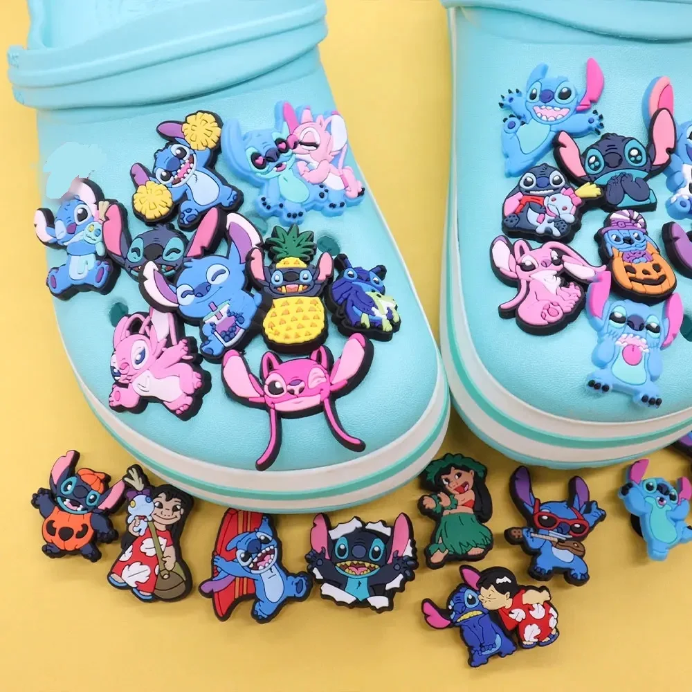 Aksesori sepatu hadiah anak-anak DIY, 1 buah pesona sepatu PVC kartun Disney Lilo & Stitch Angel