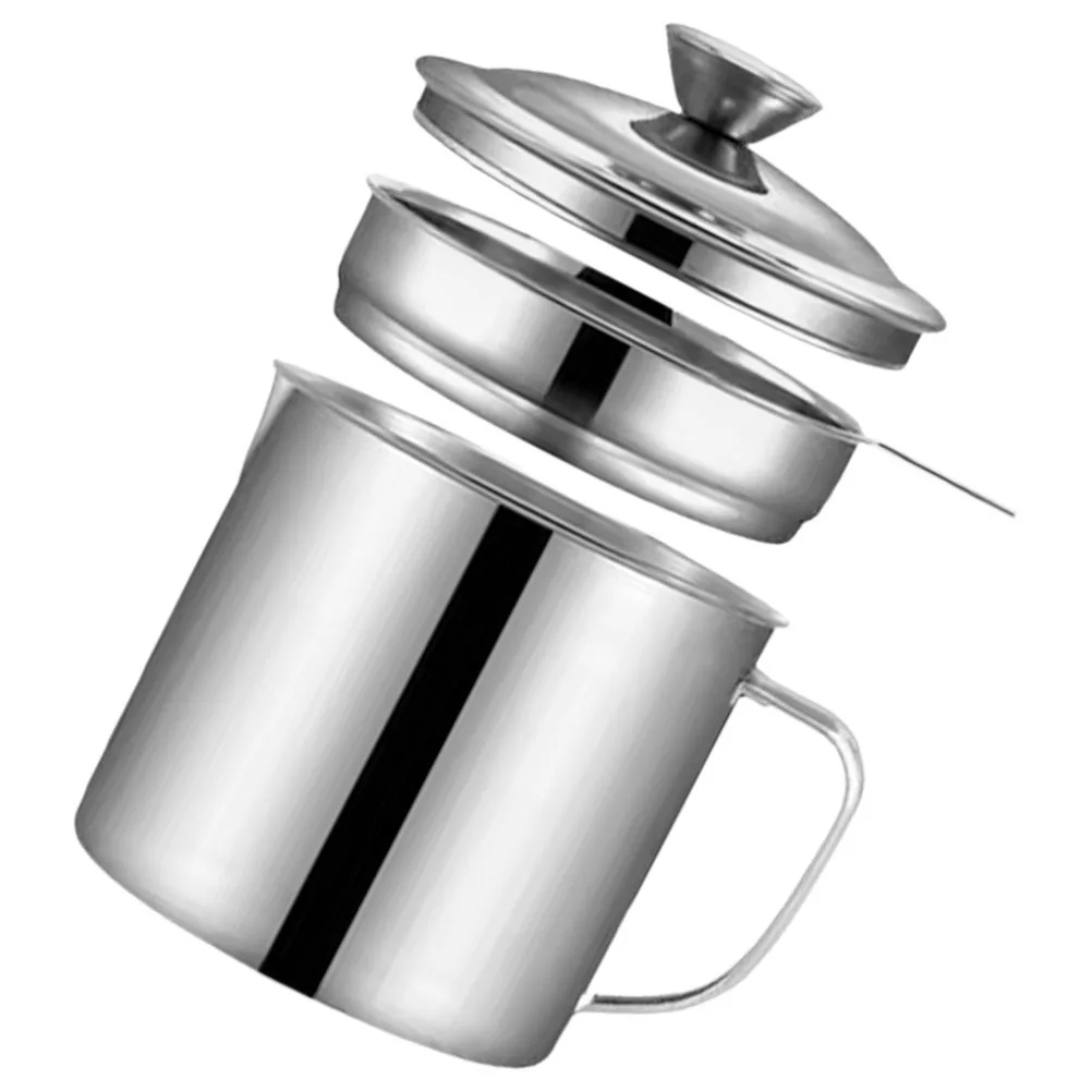 

Stainless Steel Oil Strainer Cup Large Capacity Kitchen Grease Saver with Lid for Cooking Oil Storage and Filtration