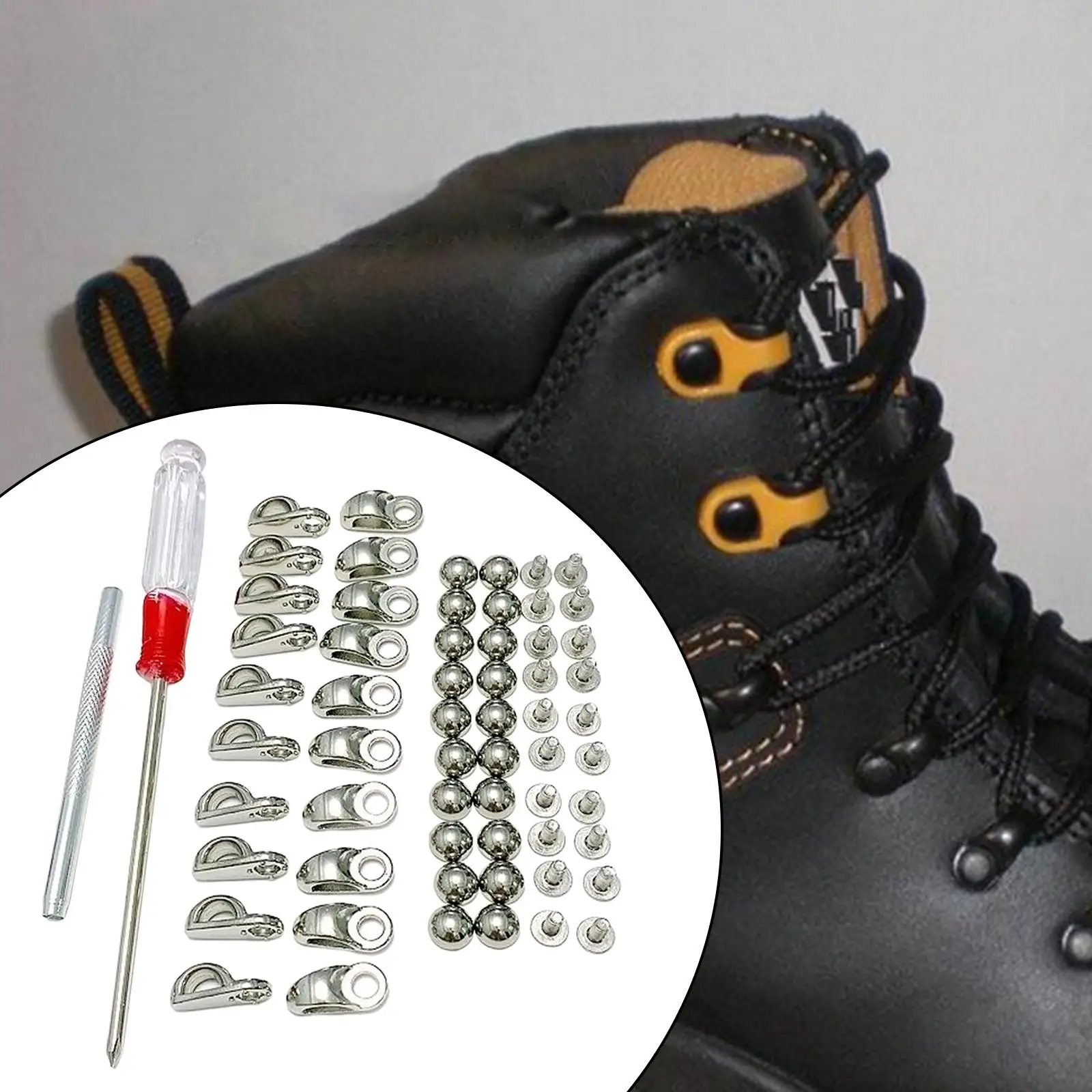 20Sets Hooks with Screwdriver Silver Boot Hooks Lace Fittings for Hiking Shoes Mountaineering Shoes Tools Parts Kits