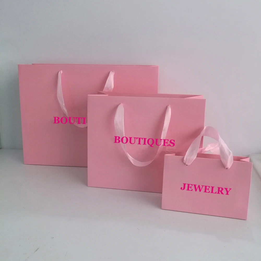 Venta al por mayor, 500 unids/lote, bolsas de compras de papel de lujo de alta gama con mango de cinta, personaliza tu propio logotipo impreso para joyería de mujer