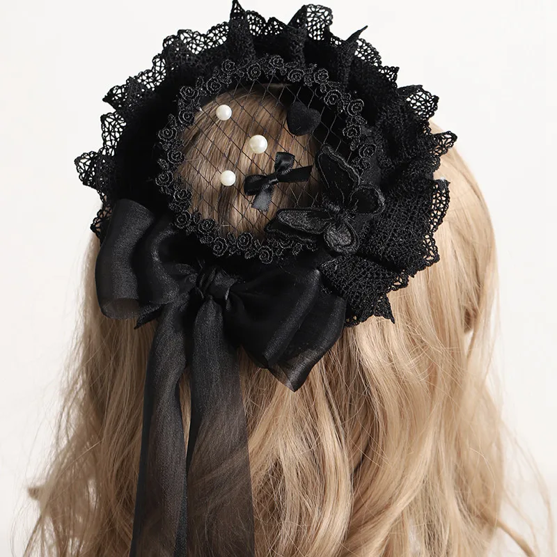 Lolita japoński elegancki cylinder ręcznie robiony róża generacja biały ślub czarny akcesoria Lolita