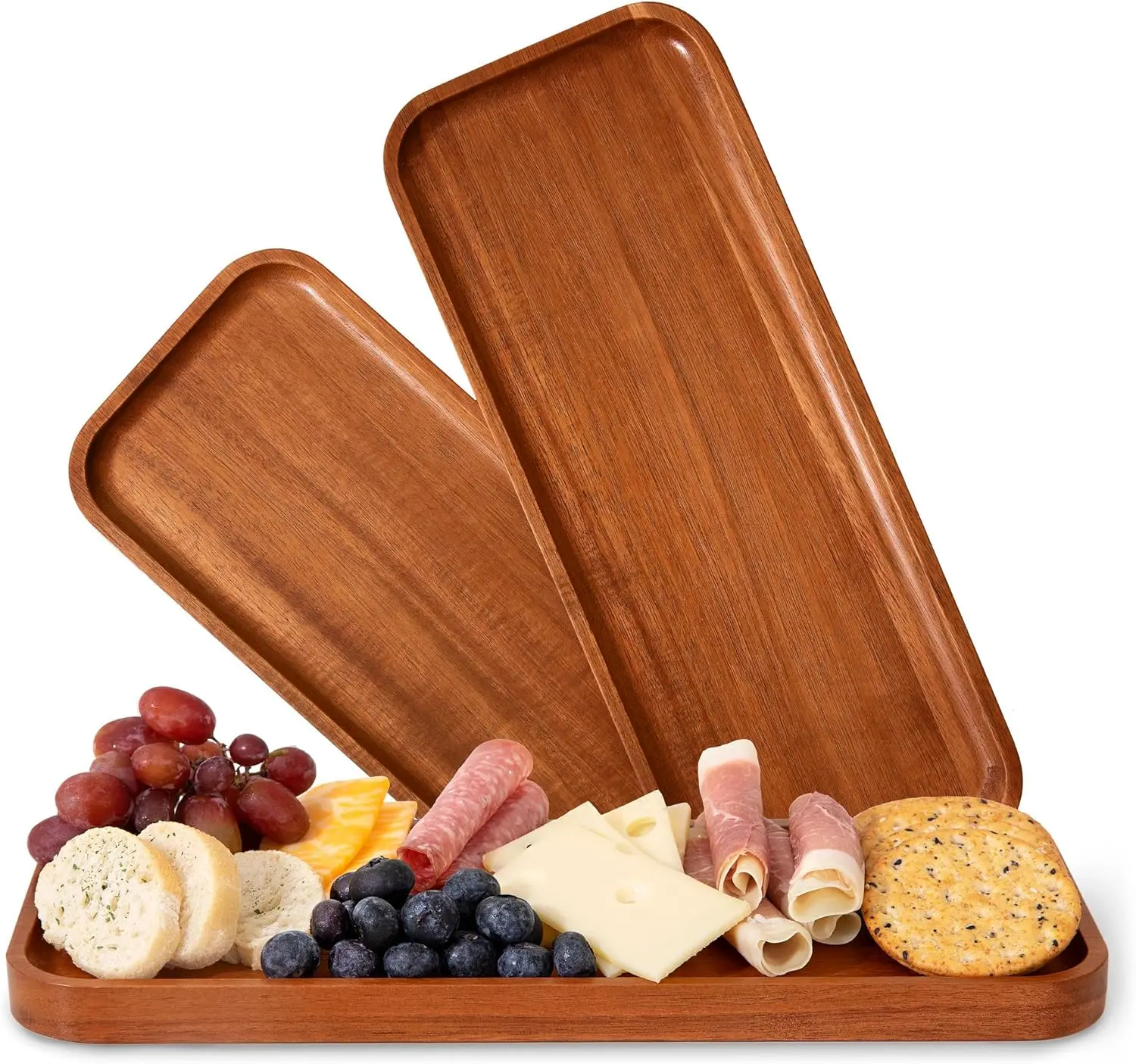 

Set of 3 Acacia Wood Serving Trays, 14x5.5 Inches, Rectangular Platters for Food and Charcuterie