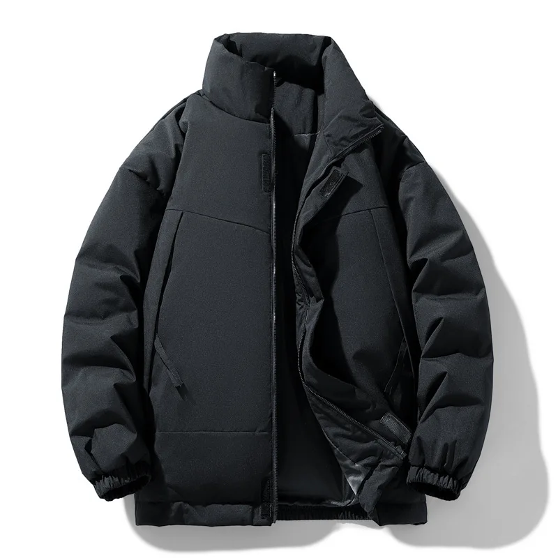 Winter Man Coat Simple Solid Color Stand Collar Male Down Outerwear Thicken Warm Windproof Long Sleeve Loose Daily Men Jacket
