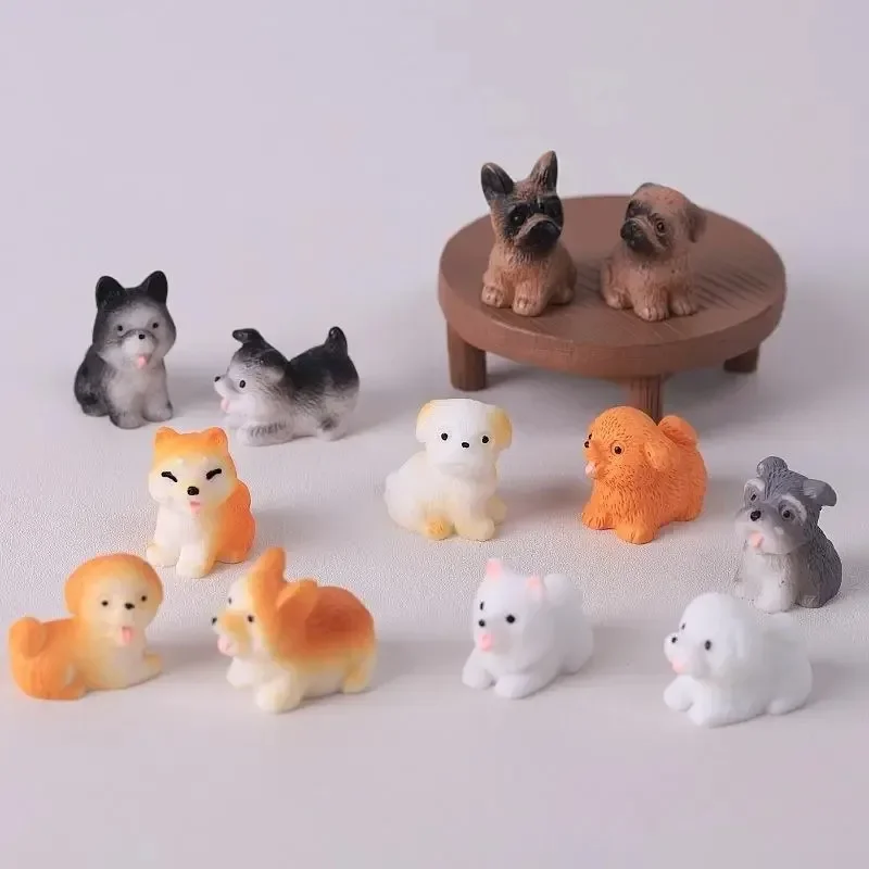 12Pcs Cute Mini Dog Puppy Resin Figurines Kawaii Animal Models for DIY Keychain & Micro Landscape Scene Decoration