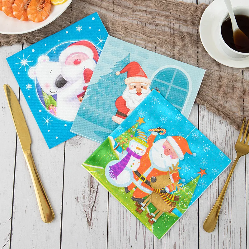 

Christmas Disposable Napkins 60 Piece Printed Cartoon Holiday Party Decorations Festive Dinner Tableware for Xmas Celebration