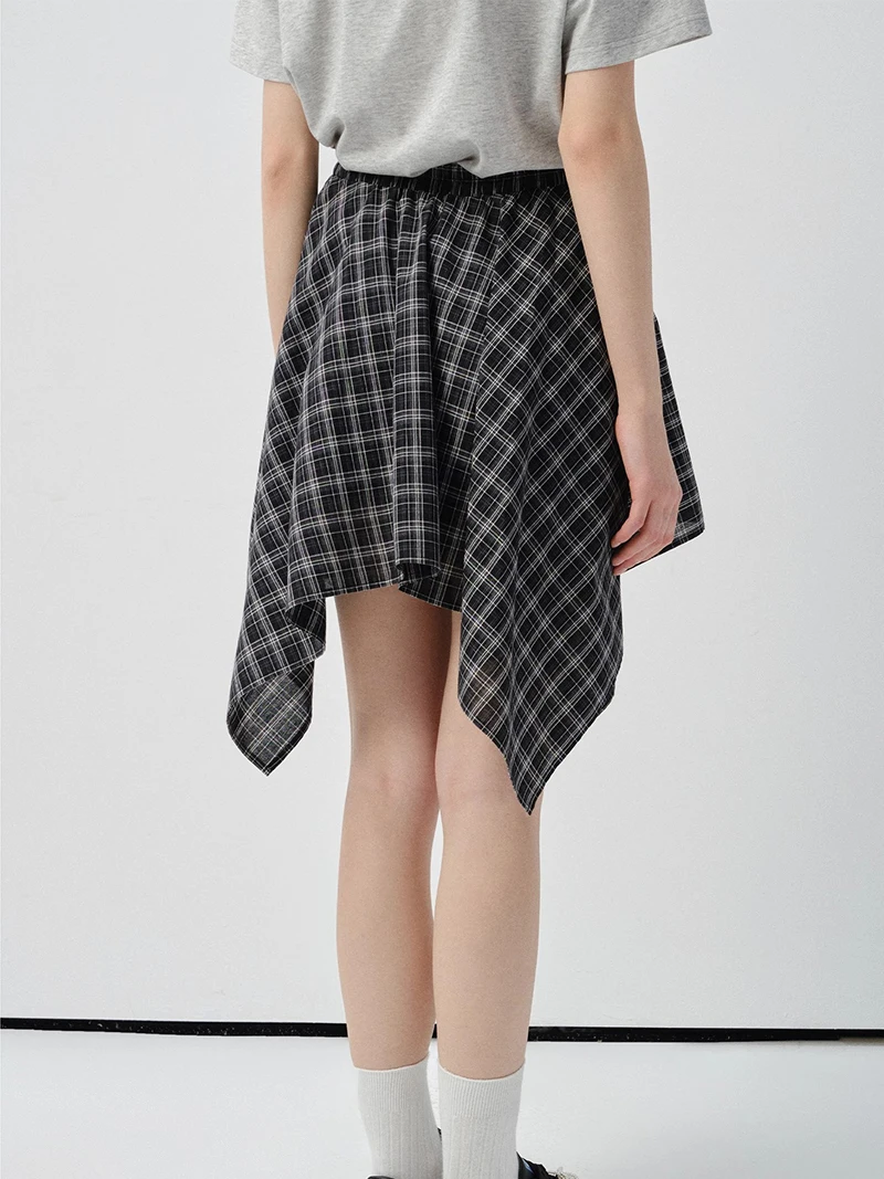 Cheerart xadrez saias de verão para mulher cintura alta assimétrica curto mini saias escola adolescente roupas da menina