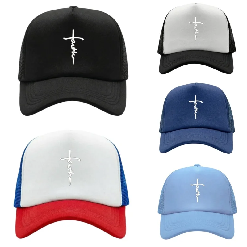 Cross Printed Adjustable Baseball Cap Classic Snapback Dad Hat Breathable Mesh Hat Golf Fishing Outdoor Sun Cap
