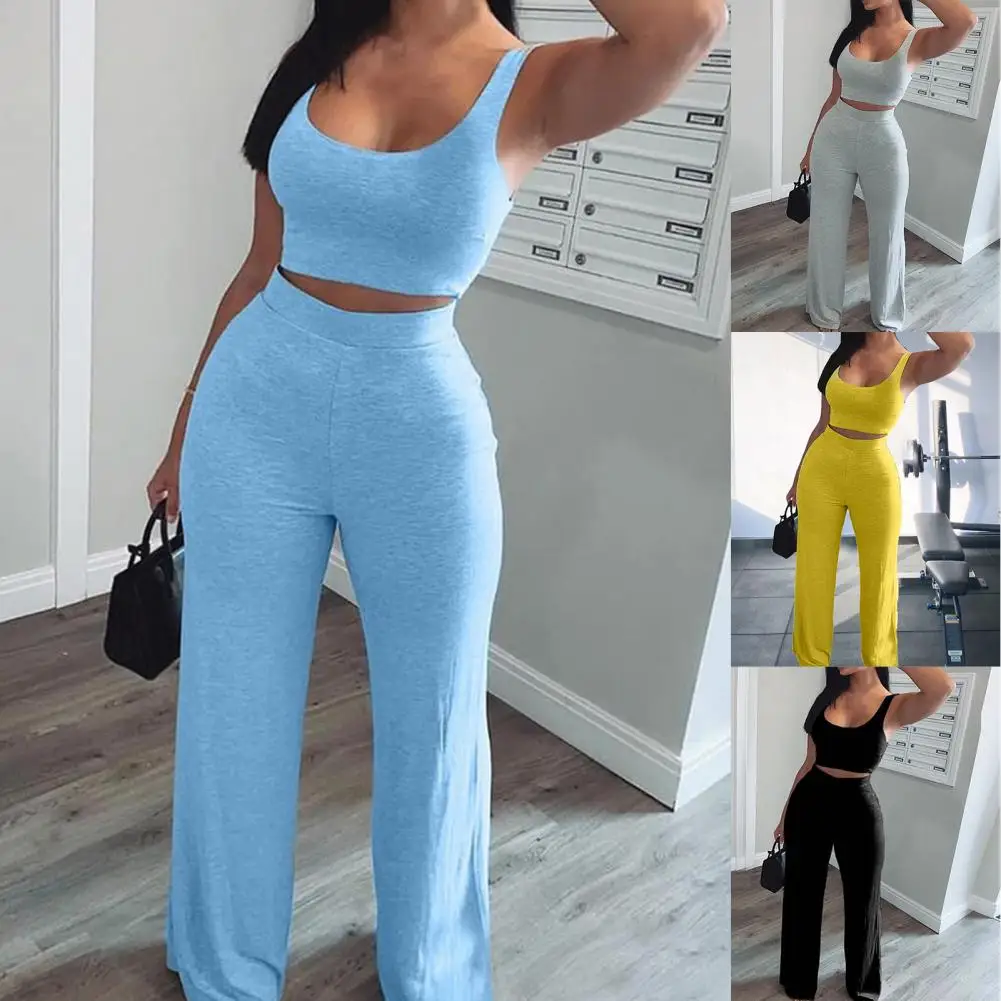 

Women Tracksuit Ladies Slim Sexy Sling Navel Exposed Tube Top Flared Legs Pants Set Solid Color Sleeveless Tank Tops and Pants