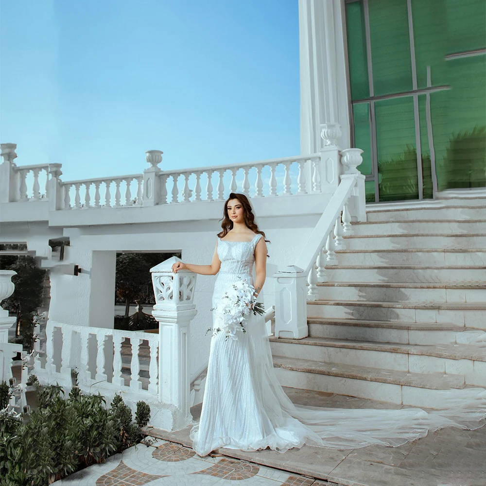 

Luxury Wedding Dresses Halter Sleeeveless for Bride Mermaid Sequined Church Garden Bridal Gown vestidos de novia Customized