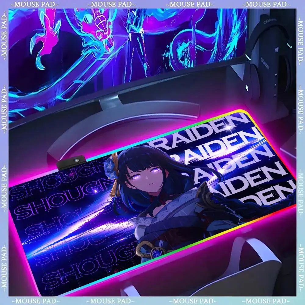 

G-Genshin Impact Mouse Pad Gamer Luminescence Led Mouse Pad Gaming Table Rgb Deskmat Keyboard Pc Mousepad