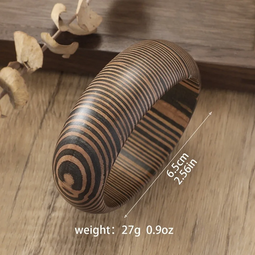 Retro Geometric Wooden Bracelet Round Square Wood Grain Bangle Fashion Vintage Burlywood Hand Ring Gift