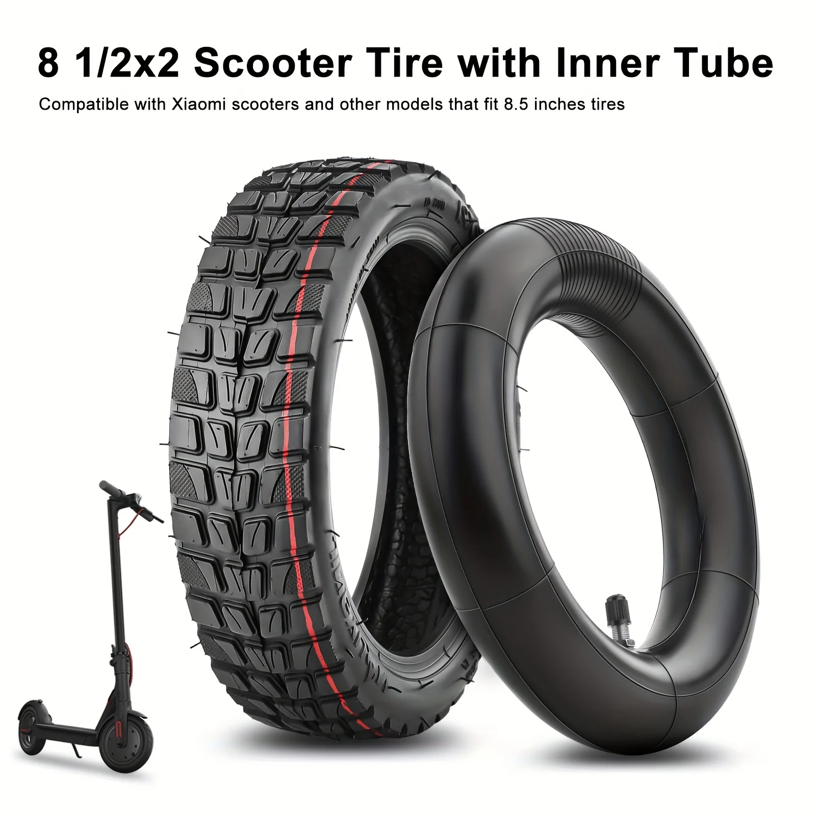 

1pcs Electric Scooter Tire and Inner Tube 8 1/2 x2 for Xiaomi, 50/75-6.1 Tire Anti-slip Wear-resistant Replacement Inner Tube