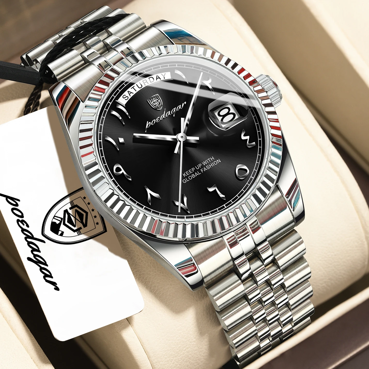POEDAGAR Top Trendy Herenhorloge RVS Waterdicht Business Herenhorloge Datum Week Quartz Creatief Herenhorloges Reloj Hombre
