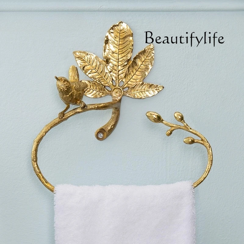 Hotel model room retro light luxury copper bird towel ring bathroom bathroom, punched wall hanging