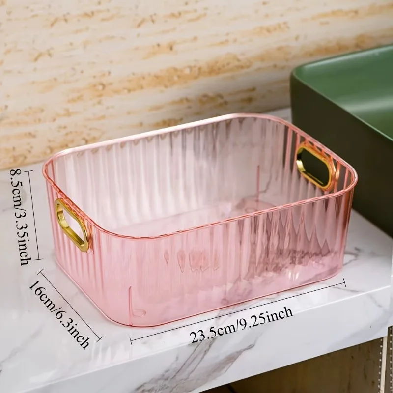 6PCS Plastic Desk Organizers with Handle Art Decor Storage Boxes for Cosmetics Bedroom Essentials/ Office Supplies Shelf Baskets