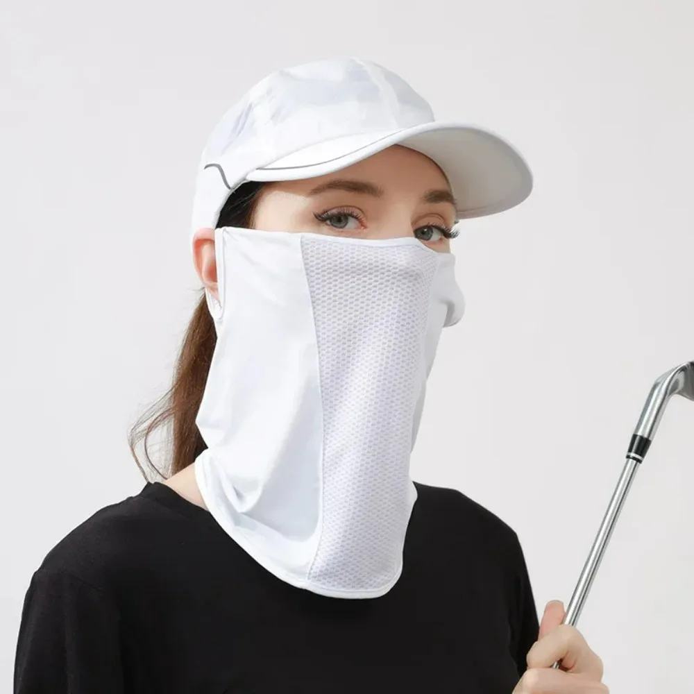 

Summer UV Protection Ice Silk Mask Sun Proof Bib Solid Color Sunscreen Face Scarf Mesh Breathable Face Scarves Neck Wrap Cover