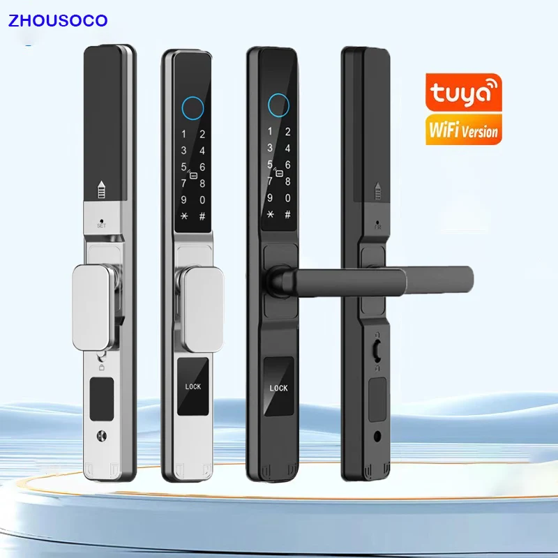

Waterproof Tuya Smartlife APP WiFi Outdoor Fingerprint Door Lock Password Card Electronic Smart door lock Aluminum/Glass Sliding