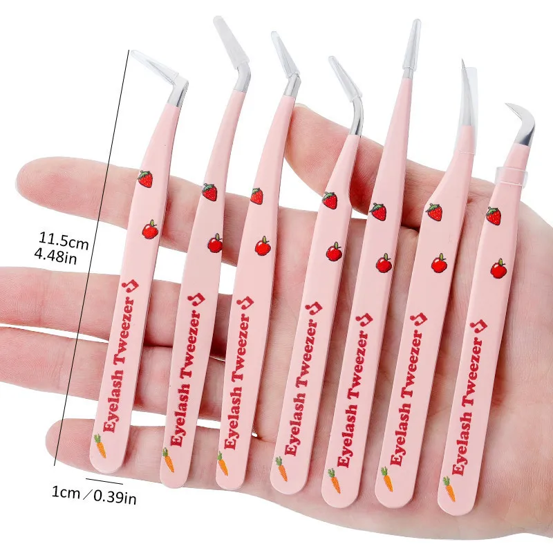 Nail Art Tweezers Stainless Steel Nail Rhinestone Picker Tool Straight Curved Tweezer Set  For Lashes Extension Nail Accessories