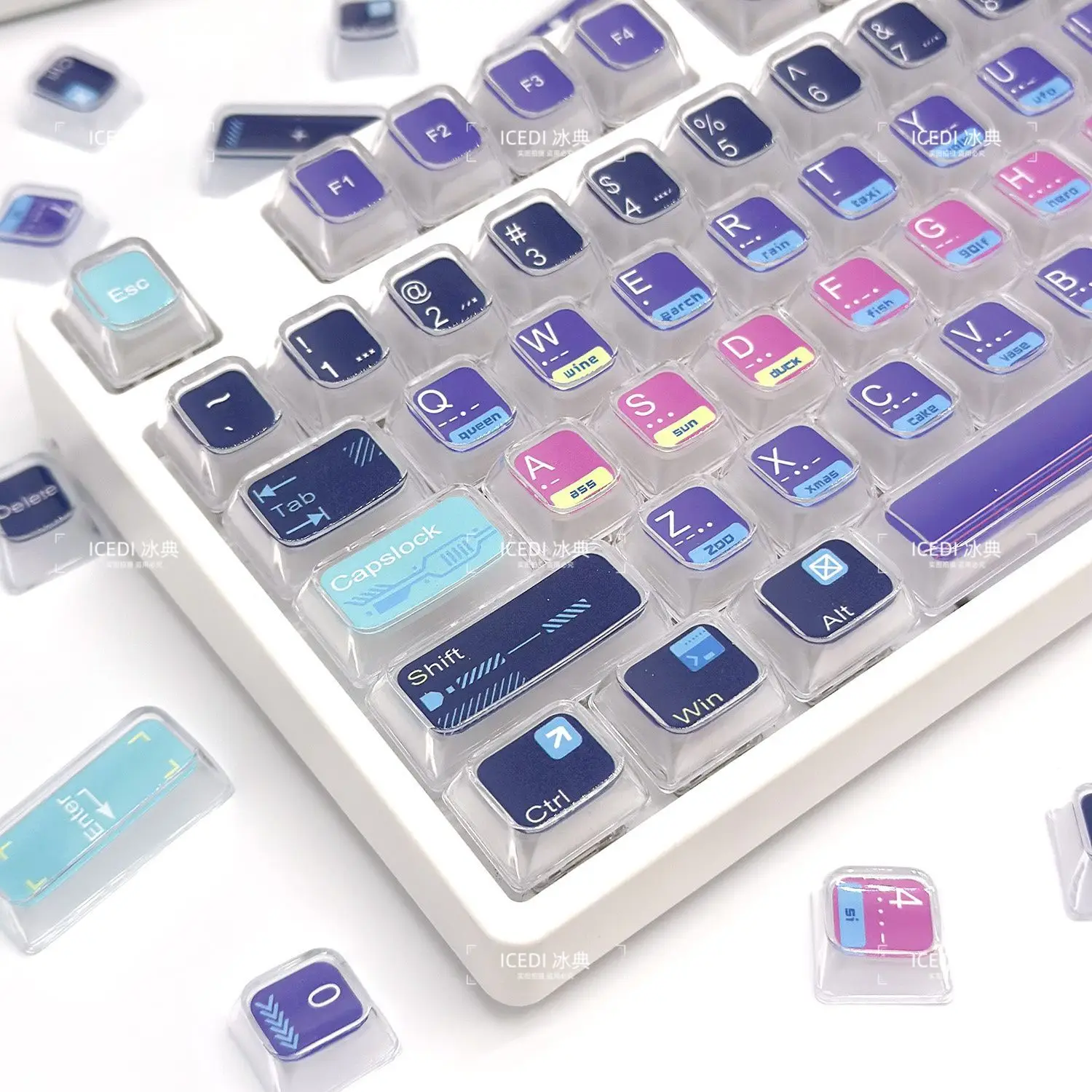 Colorful Keycaps PBT Mechanical Keyboard Large-capacity Transparent Keycaps Wear-resistant Anti-skid Design Particles key caps