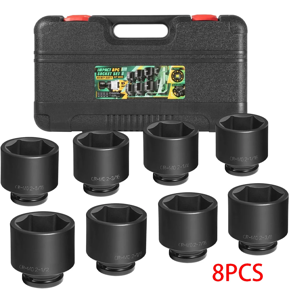 

MX 8PCS/set 3/4" Drive Spindle Axle Nut Impact Large Socket Set, 2-1/16" to 2-1/2", CR-MO Steel, 6-Point