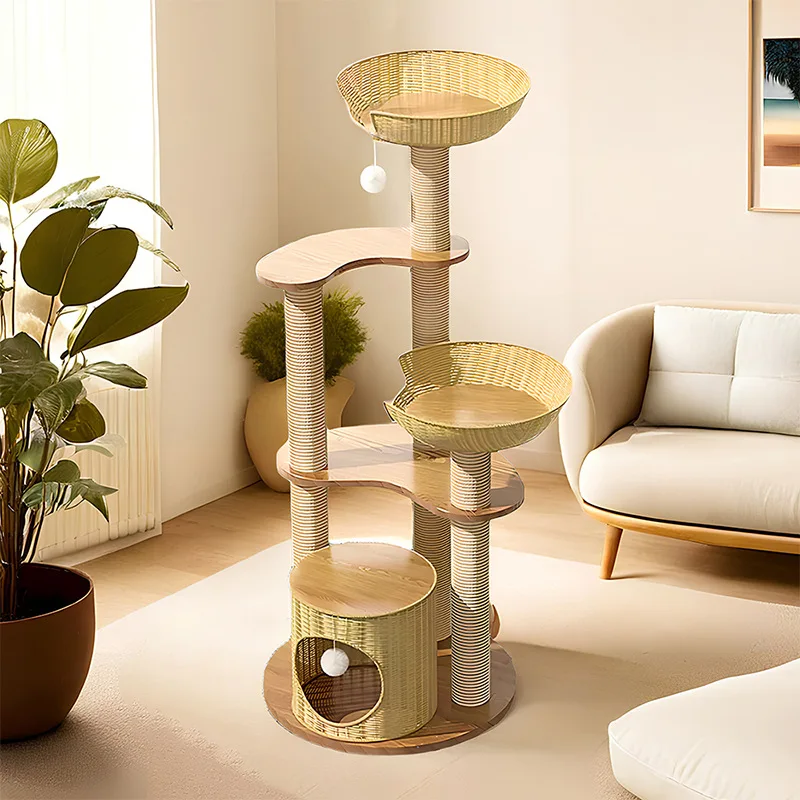 Árbol para gatos de ratán: torre de escalada con cama y plataforma - imagen 2