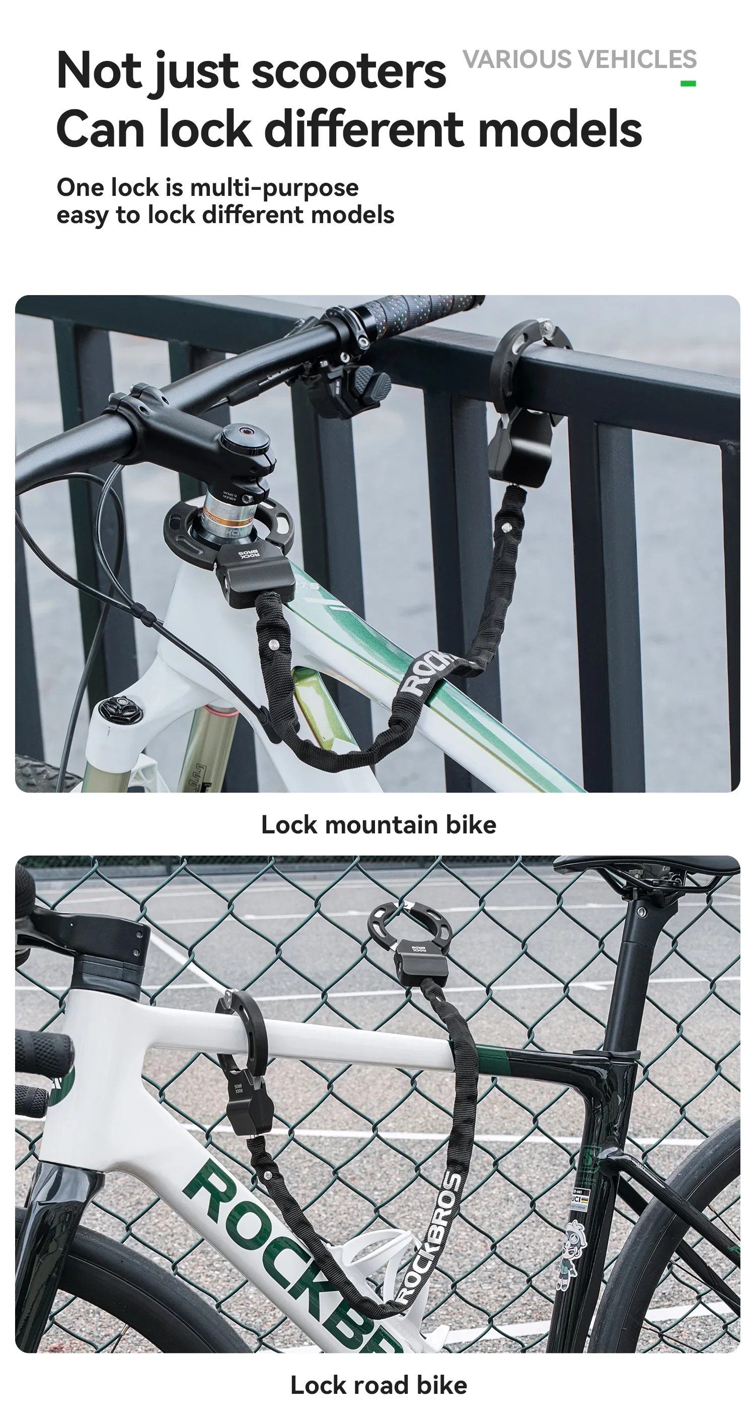ROCKBROS Lokaler Versand Fahrradschloss Diebstahlschutz Roller Motorräder Schloss Zinklegierung Schließzylinder Kettenschloss Fahrradschlösser Sicheres Zubehör – Detail 7
