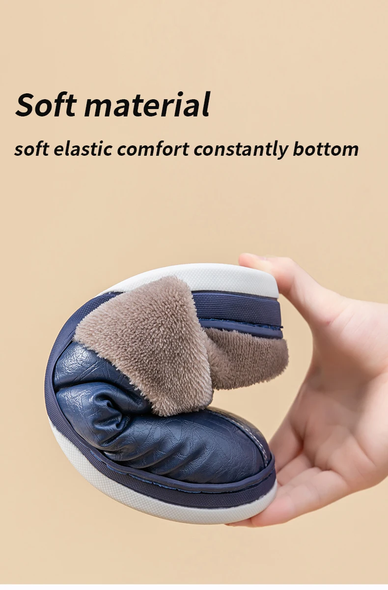 Herren Winter PU-Leder Wasserdichte Geschlossene Warme Hausschuhe, Slip-On mit Dickem Plüschfutter, Rutschfeste Weiche Sohle, Gemütliche Hausschuhe – Detail 10