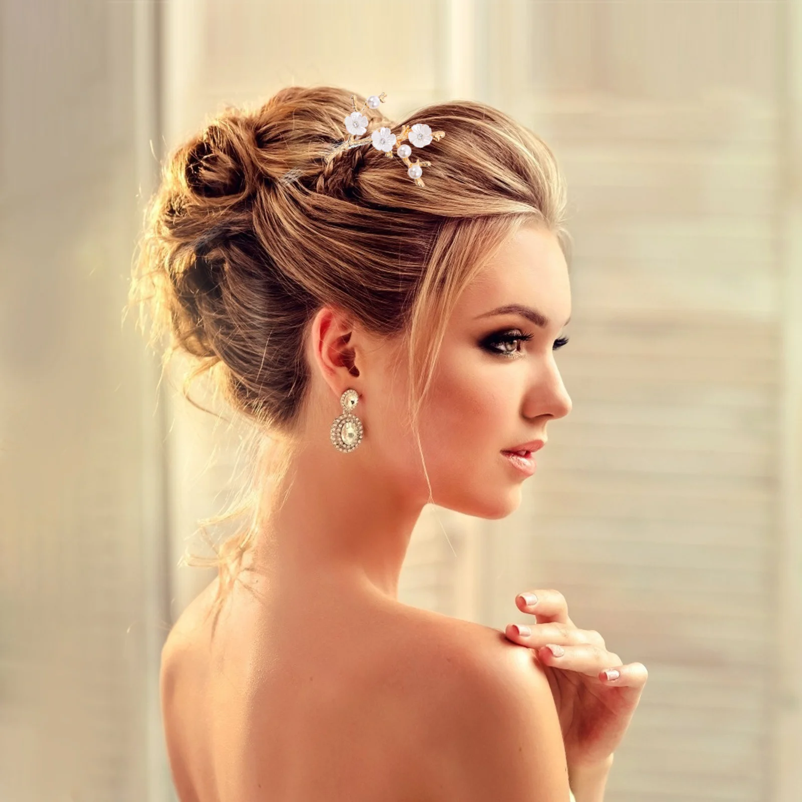 

5Pcs Alloy Pearl White Flower Branch Accessories Creative DIY Decor for Clothing Hair Dress Miniature Craft Flower Branch Decor