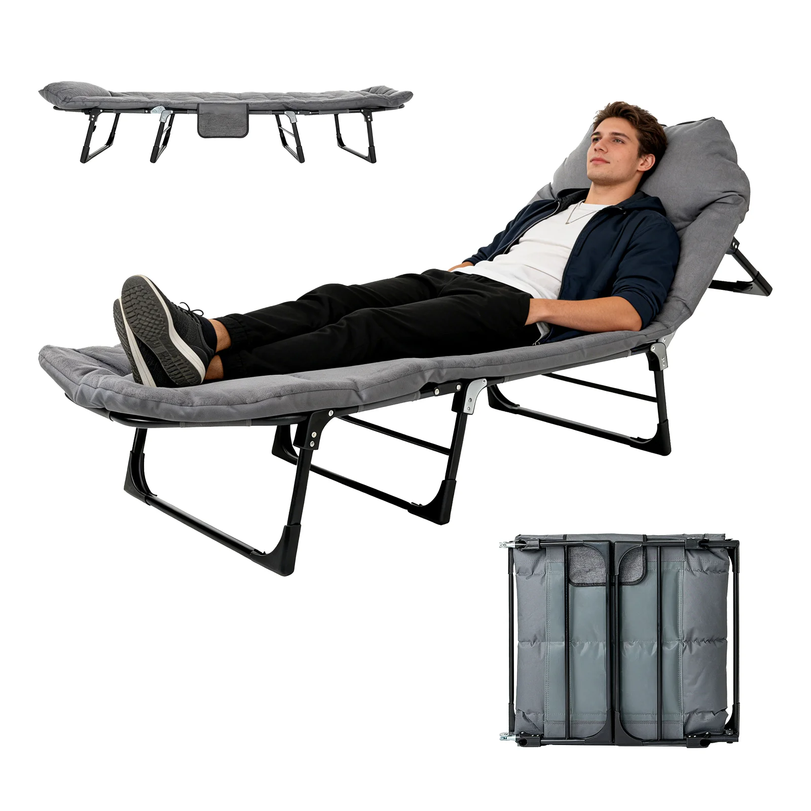 

Light Customization Folding Camping Bed Load Capacity 500kg Dark Grey Modern Folding Sofa Bed