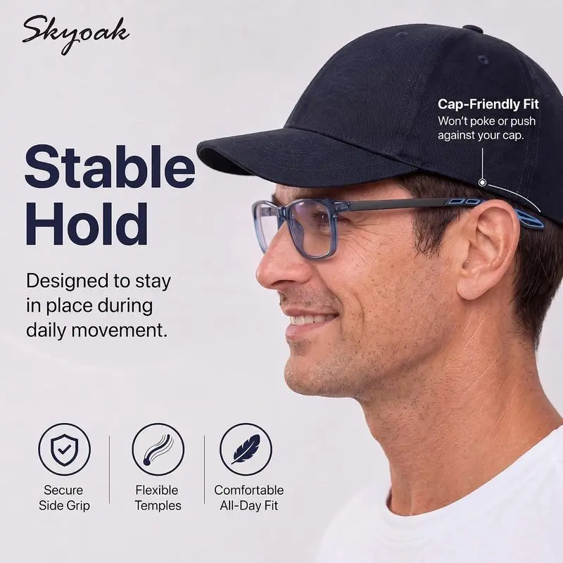 SKYOAK 2 Pack Sporty Progressive Multifocal Reading Glasses for Men, 3-in-1 Anti Blue Light UV400 Computer Presbyopia Eyeglasses