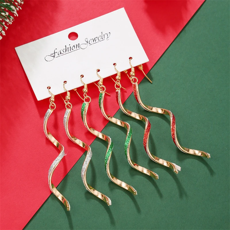 

Christmas Colorful Rotating Ribbon Pendant Earrings for Women Spiral Wave Curve Candy Earrings New Year Party Jewelry Gifts