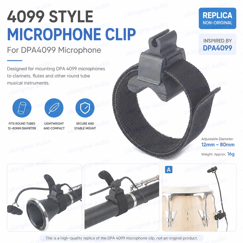 Adjustable DPA 4099 Microphone Clip for Clarinets Flutes & Bamboo Flutes Woodwind Secure Lightweight Flexible Replacement Clamp