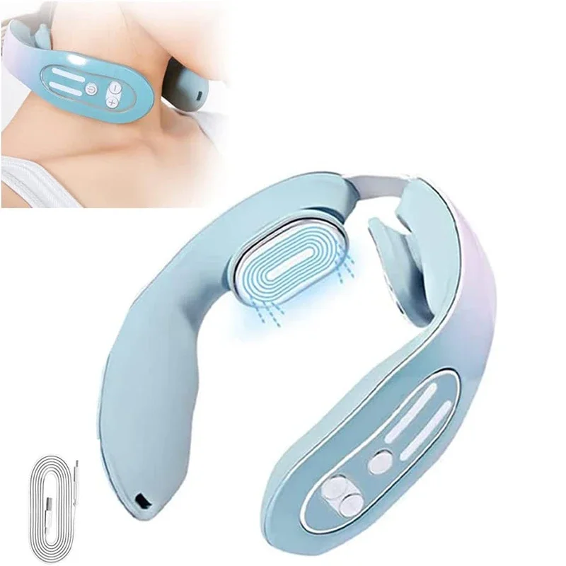 Neck Massager 2 Massage Head and Neck Massager Shoulder Kneading Relaxation Blue Light Hot Compress Gradient Color Massager