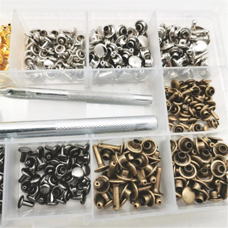 240Pcs/Set Leather Rivets Double Cap Rivet With 4Pcs Fixing Tools For Leather Coat Jacket Jeans Bag